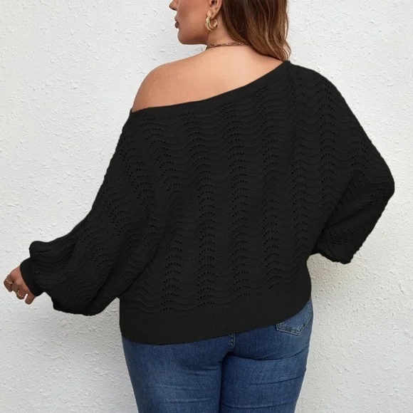 Plus Off Shoulder Batwing Sweater Top - Picture 5 of 13